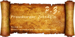 Pressburger Zoltán névjegykártya